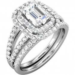 Octavia Emerald Cut Halo Created Diamond Engagement Ring Set